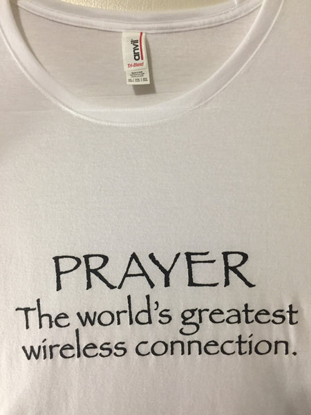  Prayer Worlds Greatest Wireless Connection T-Shirt : Clothing,  Shoes & Jewelry